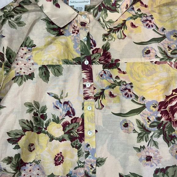 Soft Surroundings Women’s XLP Silk Artsy Blouse Breezy Boho Button Up Tunic Top - Picture 7 of 10